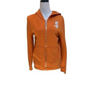 SJ Orange Full Zip Hoodie Rhinestone Embellished Logo Casual Comfy